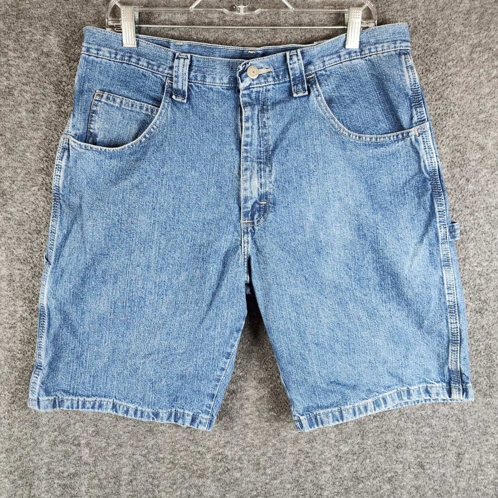 Wrangler Denim Shorts Mens 34 Carpenter Blue Hammer Loop Utility Y2K EUC